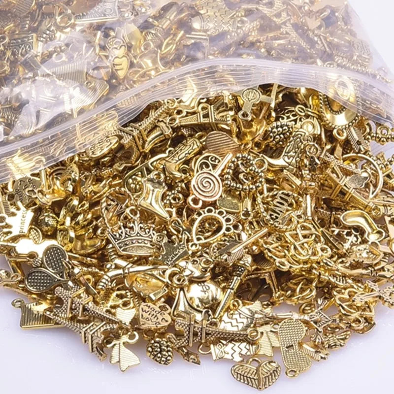 Bright Gold Color Random Mix 10/20/30/50/100pcs Starfish Hasama Butterfly Metal DIY Pendant Charm For Jewelry Making 2030