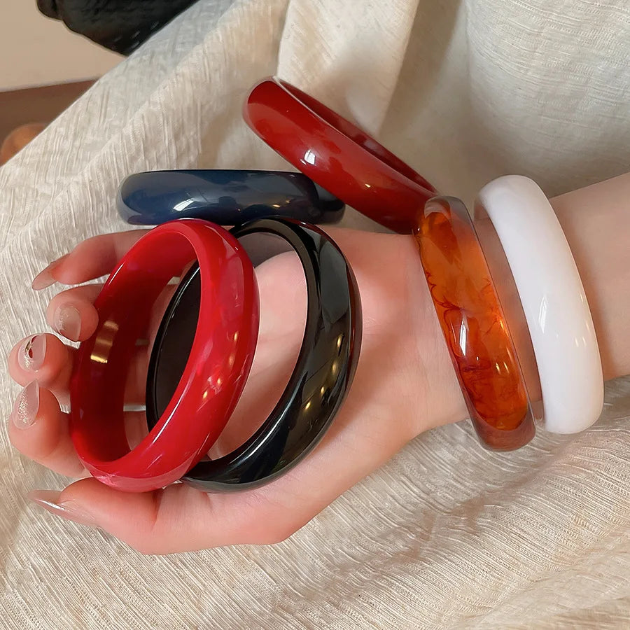 Vitange Colorful Acrylic Resin Smudging Bangles Women's Fashion Geometric Round Bracelets Bangles Party Jewelry Couple Gifts F
