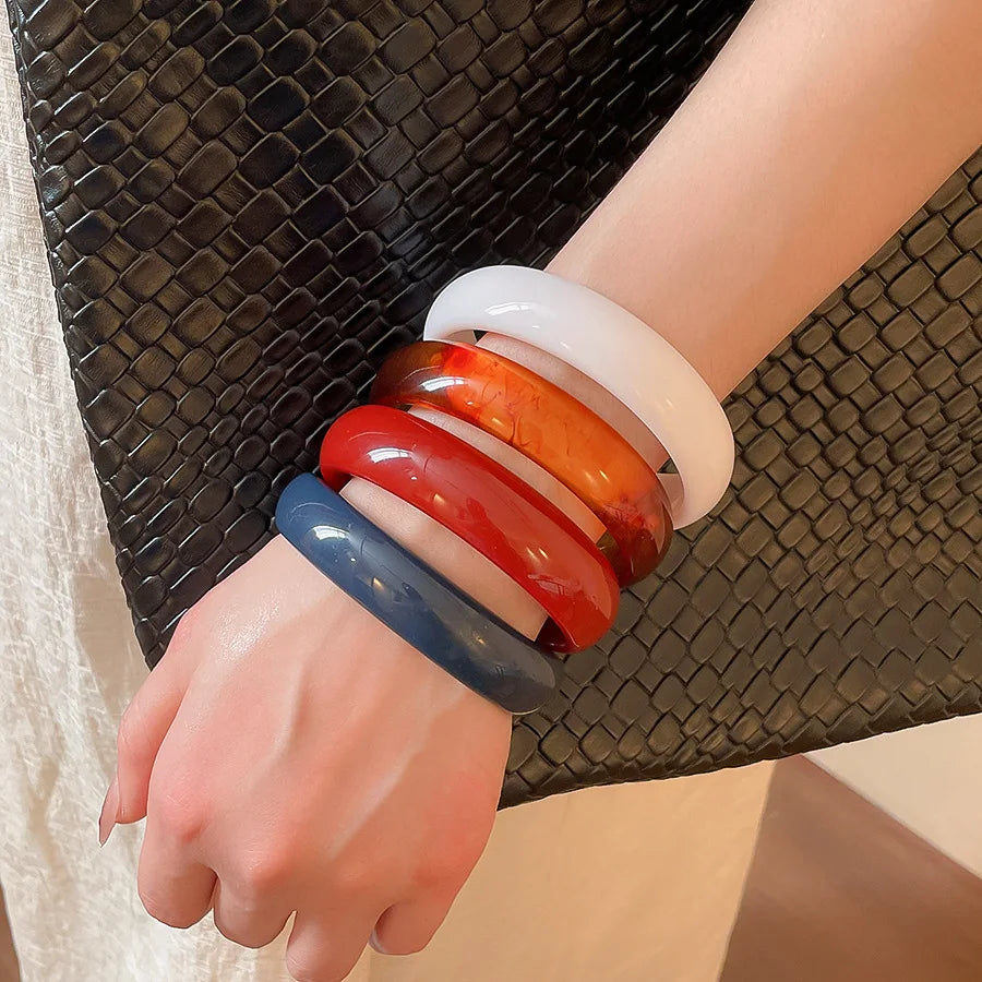 Vitange Colorful Acrylic Resin Smudging Bangles Women's Fashion Geometric Round Bracelets Bangles Party Jewelry Couple Gifts F