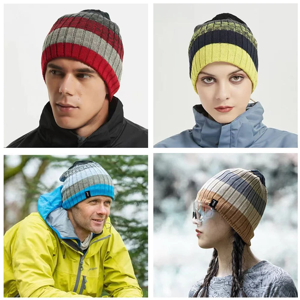 Unisex JZML Letter Label Decor Beanie Hat Casual Colorful Stripes Winter Knitted Hat Daily Life And Outdoor Ski Sports Cap