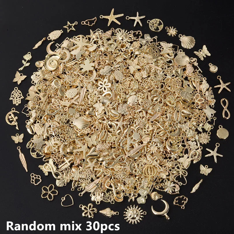 Bright Gold Color Random Mix 10/20/30/50/100pcs Starfish Hasama Butterfly Metal DIY Pendant Charm For Jewelry Making 2030