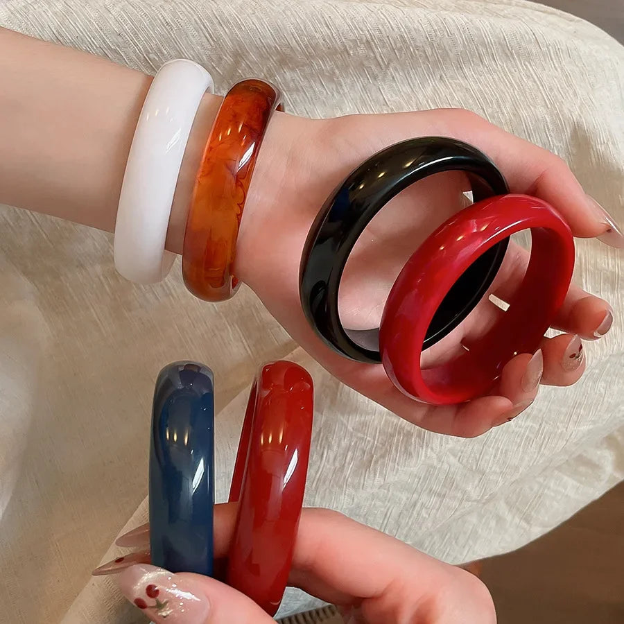 Vitange Colorful Acrylic Resin Smudging Bangles Women's Fashion Geometric Round Bracelets Bangles Party Jewelry Couple Gifts F