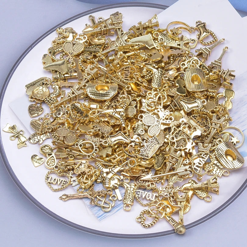 Bright Gold Color Random Mix 10/20/30/50/100pcs Starfish Hasama Butterfly Metal DIY Pendant Charm For Jewelry Making 2030