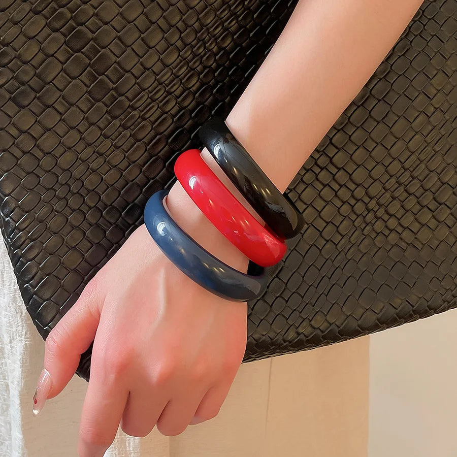 Vitange Colorful Acrylic Resin Smudging Bangles Women's Fashion Geometric Round Bracelets Bangles Party Jewelry Couple Gifts F